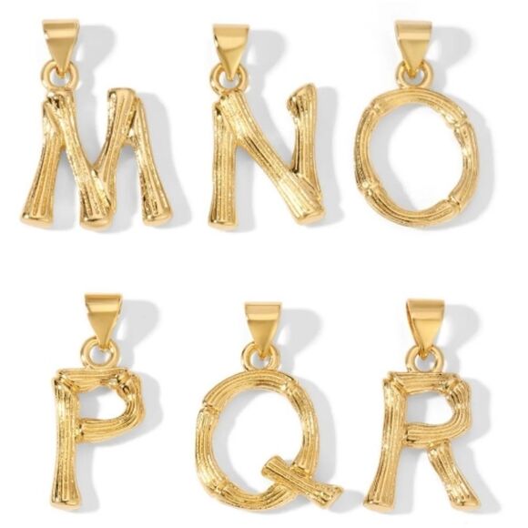 New A - Z gold plated BAMBOO INITIAL PENDANT LETTER NECKLACE - Picture 5 of 9
